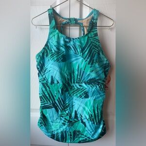 L.L Bean Swimsuit Top Green Floral Size 10 Excellent UV Protection UPF 50+